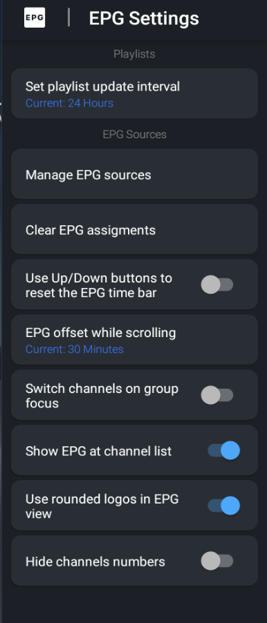 Settings > EPG Settings hosts everything related to the EPG / Channel Guide settings. 